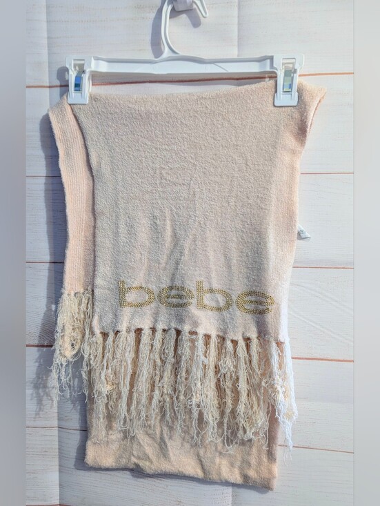 bebe Accessories - bebe Light 🍑 Peach Knit Fringe Scarf with Gold Bling Logo Accent